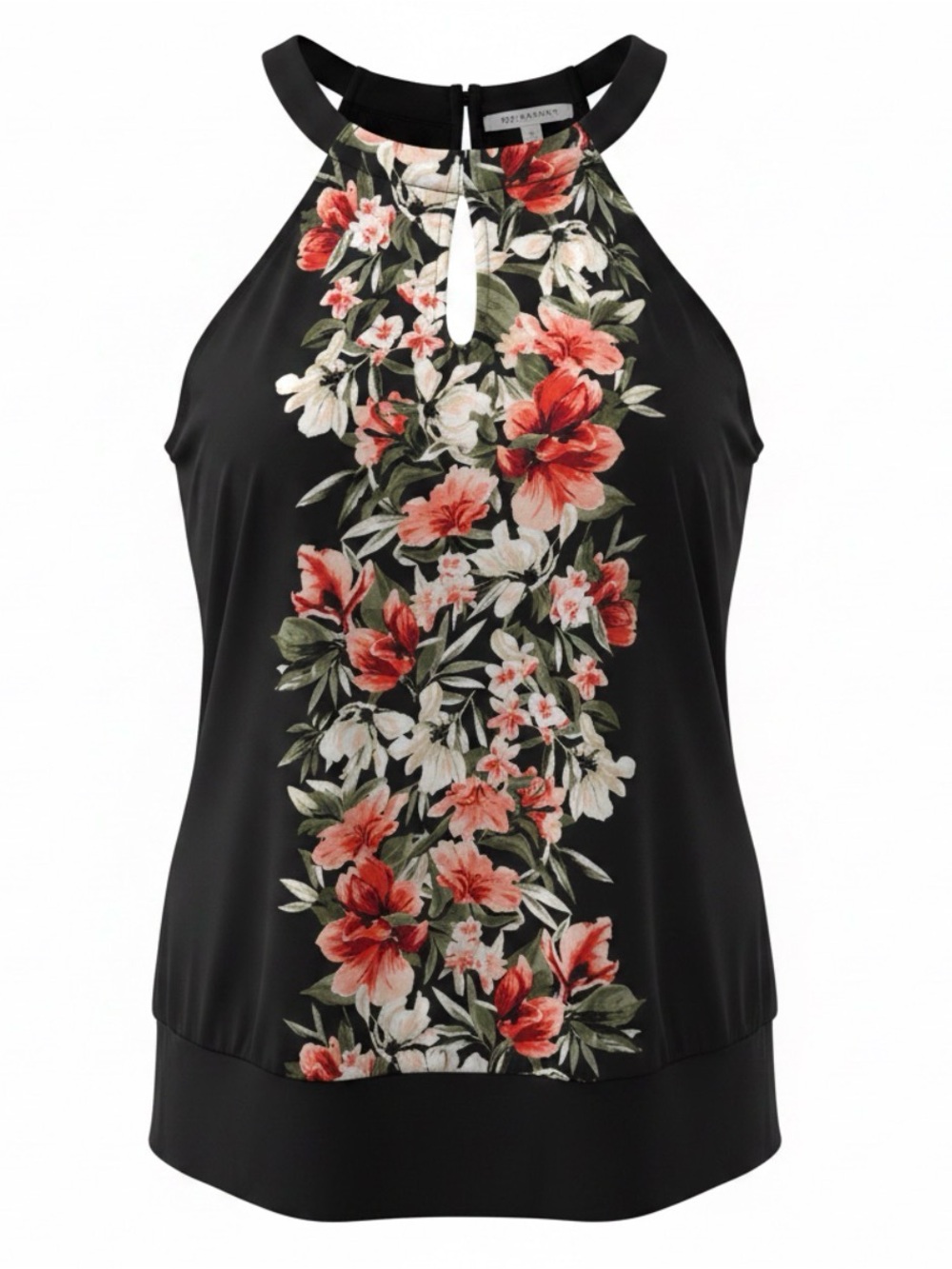 White House Black Market Black Halter Camisole with Coral & White Floral